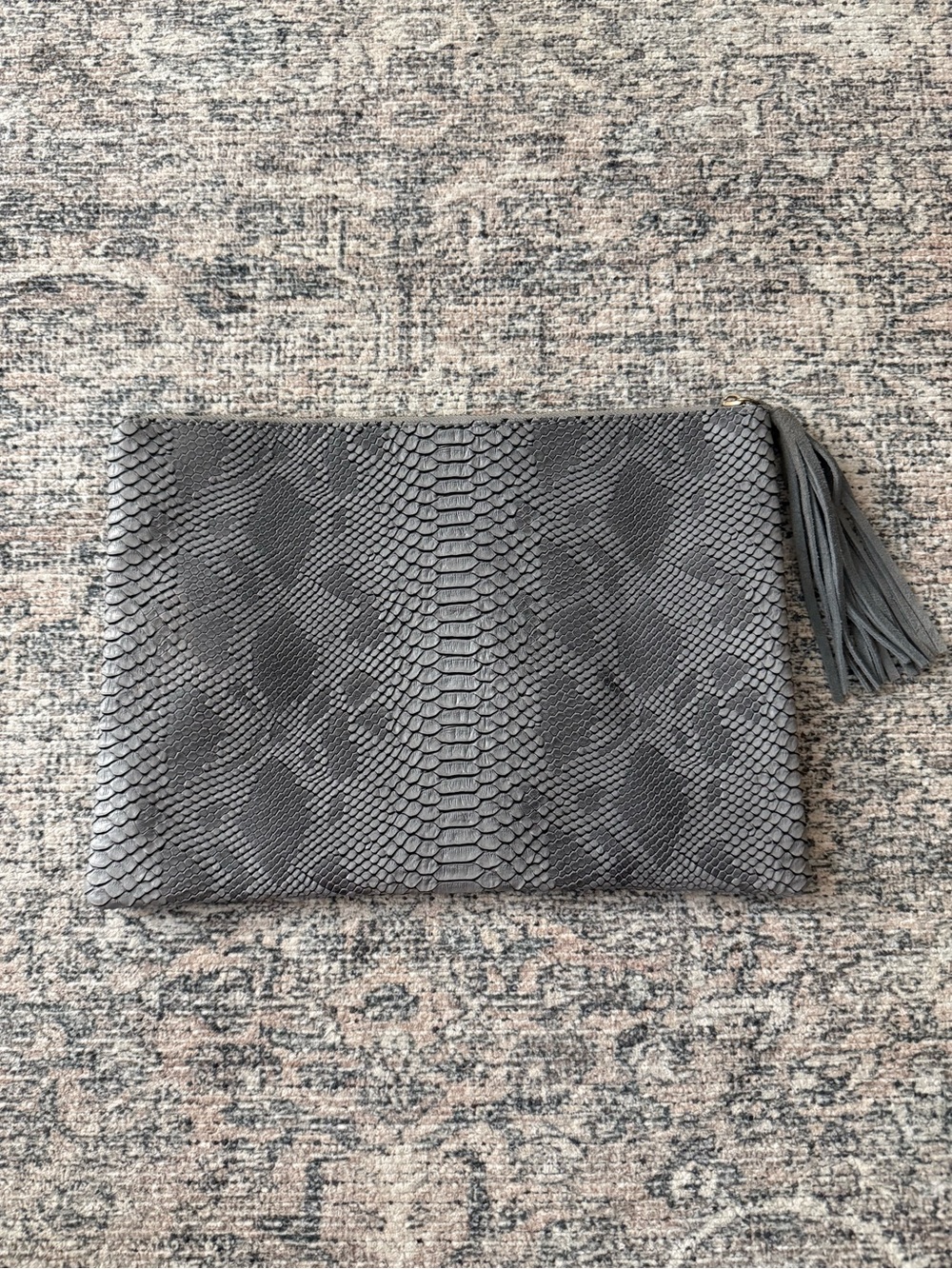 3am Forever Gray Snake-Embossed Wristlet Clutch with Tassel Accent